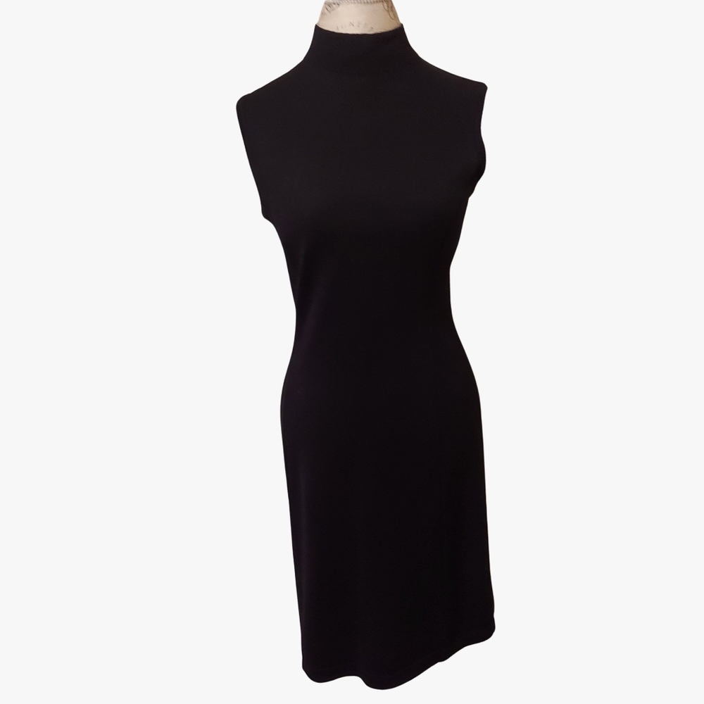 St. John Marie Gray Black Knit Sleeveless Mock Neck Dress Size 4